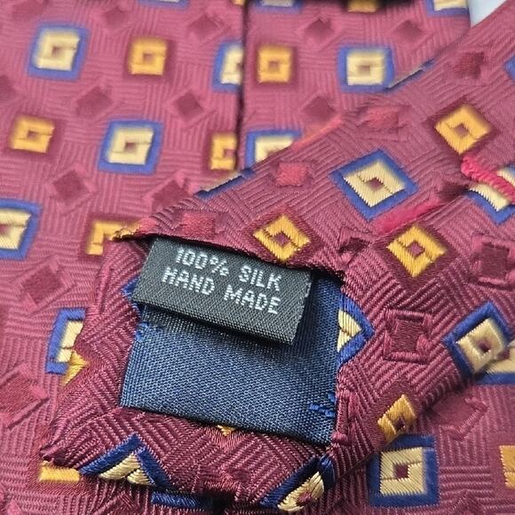 Jos. A. Bank Executive Collection Burgundy Silk Maroon and Yellow Patterned Tie - Picture 4 of 6